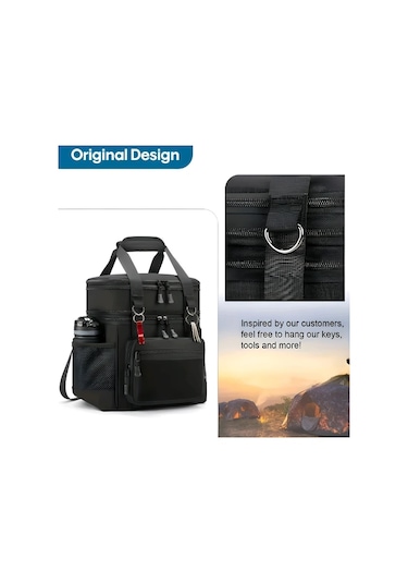 Maxaccess Black Double-layer Izolasyonlu Büyük Öğle Yemeği Kutusu Soğutuculu Çanta Erkek Kadın Yetişkin İş Vardiyası Günlük Seyahat Okul Black-