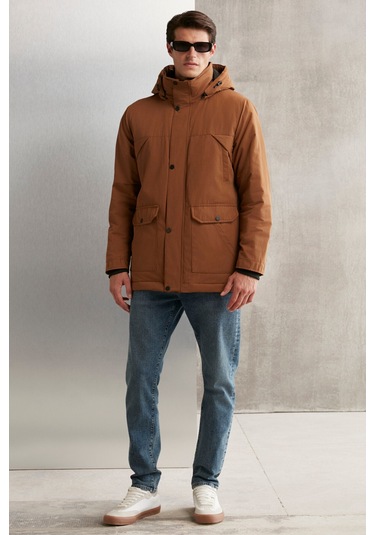 Gerardo Erkek Çok Kalın Su Ve Rüzgar Geçirmez Içi Astarlı Kapşonlu Outdoor Dış Giyim Taba Mont