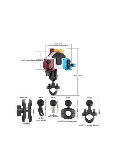 Wondernest Motoslg Yengeç Motosiklet Telefon Kelepçe Braketi L-tipi Ayna Montaj Siyah Siyah