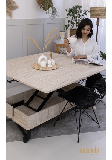 Nova Akıllı Sehpa - Traverten Ahşap