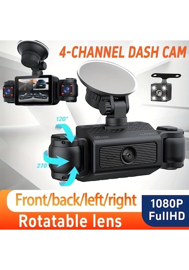 Xuweiwei 2025 Yeni 4 Lensli Dash Cam 1080p Yüksek Çözünürlüklü Mini Kamera Gece Görüşlü Geniş Açılı Araç Güvenlik Monitörü