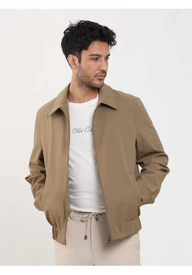 Dufy Vizon Erkek Regular Fit Düz Klasik Yaka Bomber Mont - 104399-Vizon