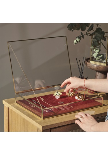 Kadife Tabanlı Cam Kutu Takı, Aksesuar, Sunum Kutusu Pirinç