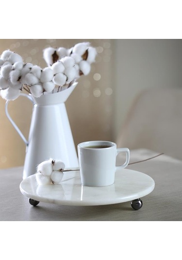 Akayev Mermer 25 CM Füme Boncuk Ayaklı Beyaz Yuvarlak Sunumluk
