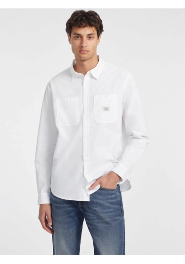 Guess Erkek Beyaz Uzun Kollu Cep Gömlek Beyaz
