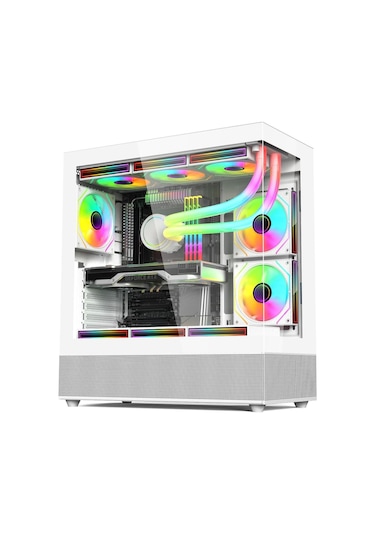 Gametech Phantom 6 x 120 MM RGB Fanlı Oyuncu Bilgisayar Kasası Beyaz