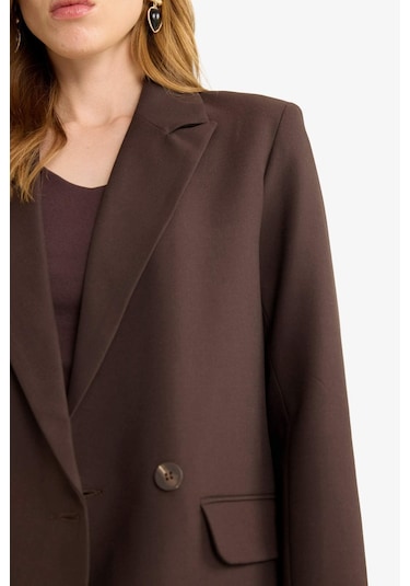 Defacto Oversize Geniş Kalıp Ceket Yaka Blazer Ceket E7732ax25aubn340 Kahve