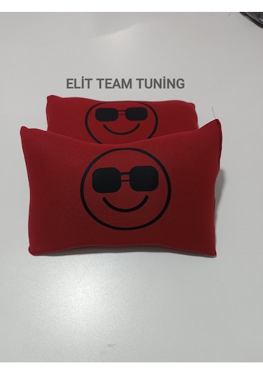 Gülümseyen Gözlüklü Emoji Kelebek Yastık 2li Kırmızı