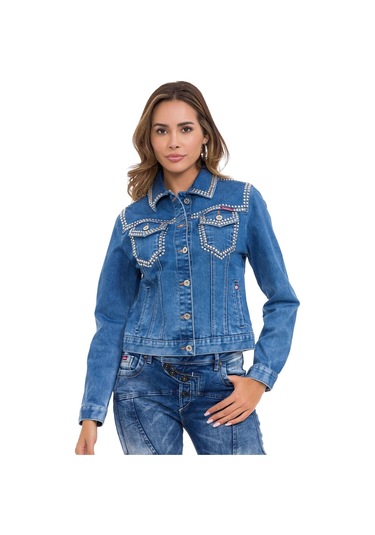 Wj213 Kadın Gümüş İşlemeli Denim Ceket 001
