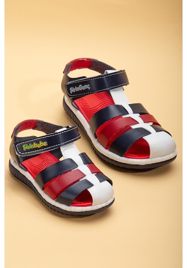 Şirin Bebe Ortopedik Kafes Lacivert Kırımızı Erkek Bebek Sandalet-1096 Lacivert - Kırmızı