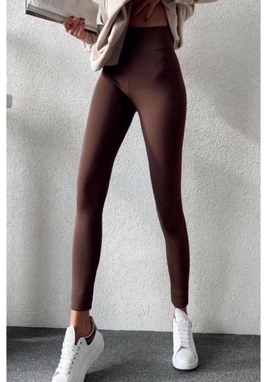 Madmext Kahverengi Yüksek Bel Kadın Fitilli Tayt Mg1625 Kahverengi