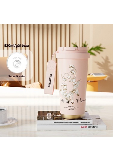 Kahve Fincanı Seramik Astar Hafif Lüks Yüksek Değerli İns Kızlar Taşınabilir 316 Paslanmaz Çelik Araba Termos Bardaklar Toptan 321 Çift İçecek Seramik Gül Tozu