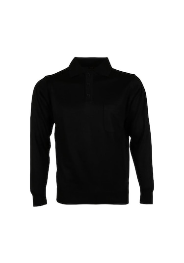 Erkek Siyah Kazak Polo Yaka Yünlü Klasik Normal Kesim Rar00645