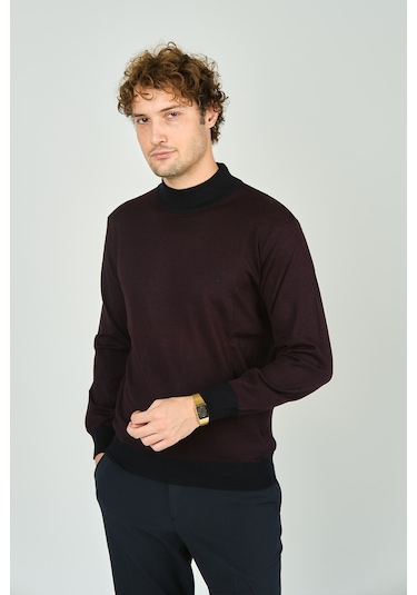 Woolen World Erkek Yarım Balıkçı Yaka Triko Kazak 5223 Bordo Bordo