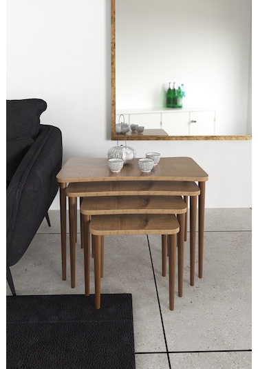 Aleyna 5li Orta Sehpa ve Zigon Sehpa Ahşap Ayaklı Sehpa – Ceviz