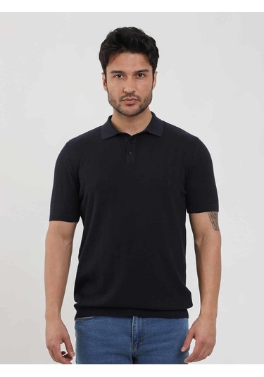 Dufy Lacivert Erkek Slim Fit Balıksırtı Desenli Polo Yaka Kazak - 104561-lacivert Lacivert