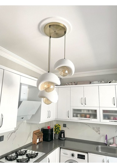 Beton Görünümlü Modern Şık İskandinav Tarz 3 Başlıklı Avize 25cm Rustik Ampul Hediyeli Nestvibe Eskitme - Gold