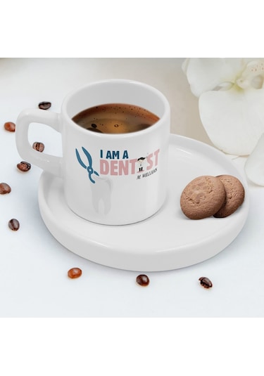 Bk Gift Kişiye Özel Sunum Tabaklı Diş Hekimi Tasarımlı Kahve Fincanı-1, Sevgiliye Hediye, Arkadaşa Hediye, Diş Hekimi Hediye Kobitmeyen137780 Bk Gift
