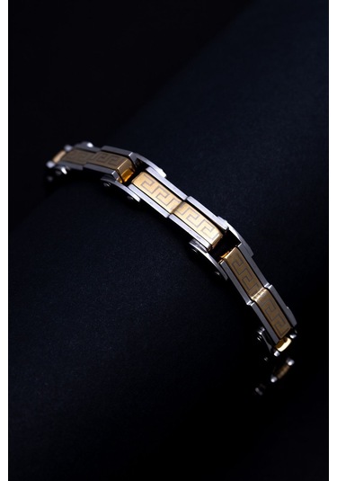 Grek Basamaklı Çelik Sarı Erkek Bileklik Künye Cblaltgrek1