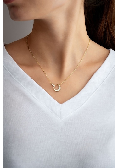 Ay Tutulması 18 Ayar Sarı Altın Kaplama 44 Cm Gümüş Minimal Kolye