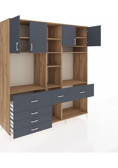 Kronos Dolap 11 Raflı 6 Çekmeceli 4 Kapaklı 220x59x243 Çam-antrasit/antrasit Antrasıt/antrasıt