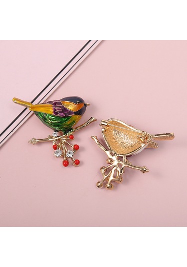 Mufunye Alloy Kuru Yağlama工艺 Kuş Desenli Broş - Rhine Kristal Ve İpek İçeren, Kc Altın Kaplama, 3.6x4cm, 10.6g, Modern Minimalist Stile Uygun Kahverengi