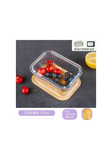 Qerhome Bambu Kapaklı 2'li Diktörtgen Vakumlu Kase Cam Saklama Kabı 1000 Ml Şeffaf