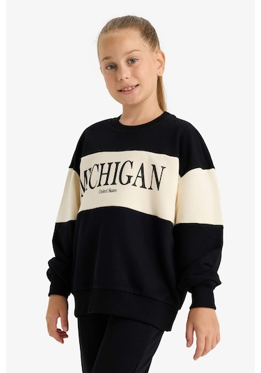 Defacto Kız Çocuk 2li Takım Baskılı Sweatshirt Eşofman Altı E6418a825aubk81 Siyah