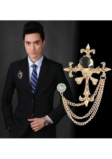 Dancemonkey Jzcat Erkek Moda Takım Elbise, Gümüş Püskül Korsaj Yaka Pin-xz24 Altın