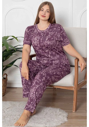 Alimer Kadın Mürdüm Bisiklet Yaka Büyük Beden Pijama Takm 2766b-m Mürdüm