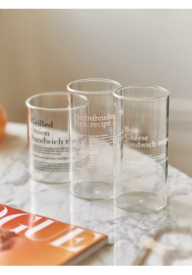 Roomi Borosilikat Cam Bardak 380 Ml, Uzun, Yazılı 177176247 Beyaz