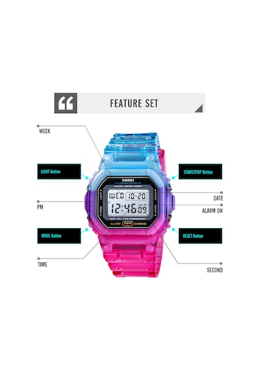 Skmeı Kadın Dijital Spor Saati Kontrast Renkli İki Zaman Modu Tarih Hafta Alarm Saati Arka Işık 5atm Su Geçirmez Kadın Moda Saatleri Günlük Hayat, Öğrenciler, Gençler İçin Bileklik Hediyeleri Çok Renkli