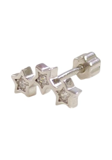 Üç Yıldız Gümüş Tragus Pıercıng - Rodyum Beyaz Beyaz