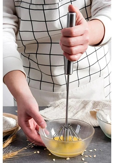 Pratik Paslanmaz Çelik Basmalı Otomatik Çırpıcı Metal Çırpıcı 1 Adet Uzunluk 30cm Renkli