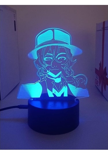 Goldenqian Bungo Sokak Köpekleri Anime 3d Erkek Için Gece Lambası 16 Renk Kız Odası Dekor Illusion Led Lamba Usb Manga Osamu Şekil Uygun Çocuklar Hayranlar Noel Hediyeleri 3sp8m2 Siyah