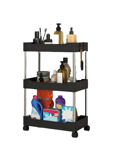 Jms Siyah Üç Katmanlı Depolama Rafı Bağımsız Güçlü Yük Taşıyan Kullanışlı Mutfak Ayaklı C