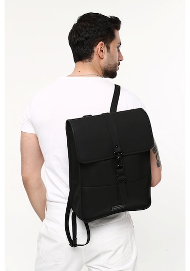 İcone Bag Icone Mat Suni Deri Kanca Kapamalı Sırt Çantası Siyah
