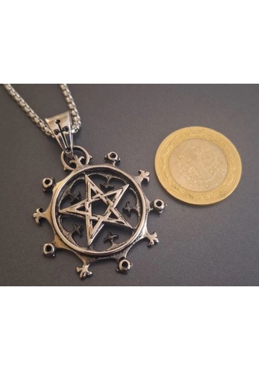 Paslanmaz Çelik Pentagram Yıldız Kolye Gümüş