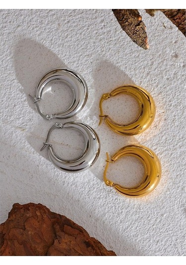 Novahub 18k Altın Geometrik Halka Küpe, Kadınlar İçin Gümüş Ve Altın Renk Paslanmaz Çelik Küpe Takı Gümüş