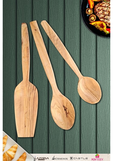 Zeytin Ağacı Ahşap Tahta Kaşık Spatula Seti Ağaç Kaşık Ynzyt-101 Kahverengi