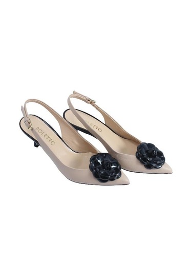 Poletto Hakiki Deri Nohut-sıyah Ayakkabı Stiletto 9841 92 V1-2528 Nohut-sıyah Açık Bej - Siyah