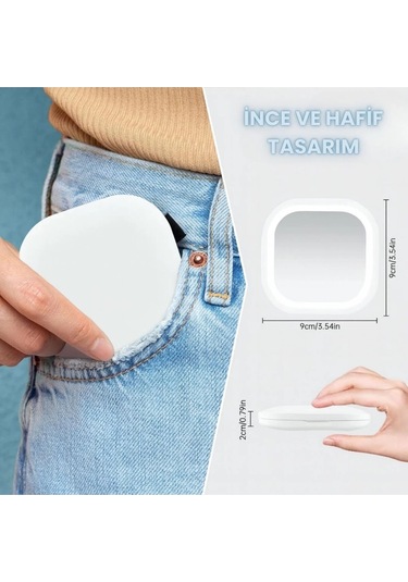 Işıklı Büyüteçli Cep Aynası, Makyaj Usb Şarjlı Katlanır Dokunmatik Led Seyahat El Makyaj Aynası Çok Renkli