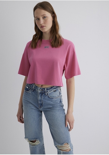 Mavi - Mavi Logo Baskılı Pembe Tişört 1611585-84670 Pembe
