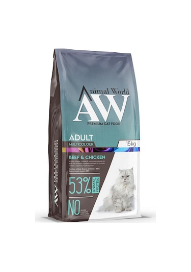 Animal World Multicolour Biftek ve Tavuk Etli Yetişkin Kedi Maması 15 KG