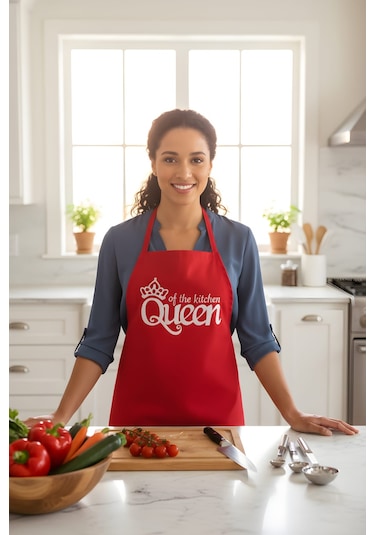 Mutfak Önlüğü - Queen Of The Kitchen - Kırmızı Renkli