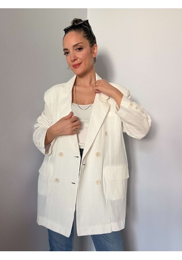 Ekru Oversize Keten Ceket Ekru