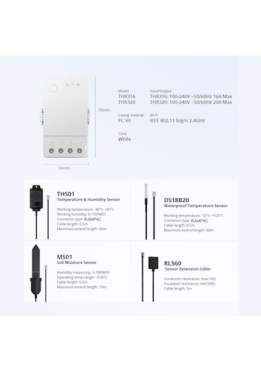 Mufunye Sonoff Thr316 Akıllı Sicaklık Nem İzleme Anahtarı 16a Beyaz Ewelink Uygulaması İle 2.4ghz Wi-fi Beyaz