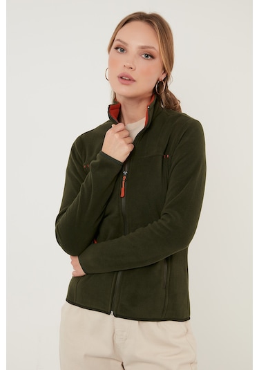 Lela Slim Fit Anti-Pilling Tüylenme Yapmayan Fermuarlı Cepli  Hırka Bayan Polar 5907002 Haki
