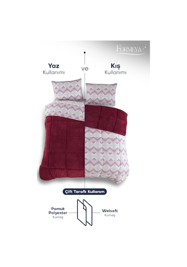 Formeya Bordo Tek Kişilik Wellsoft Yorgan Yastık Kılıflı