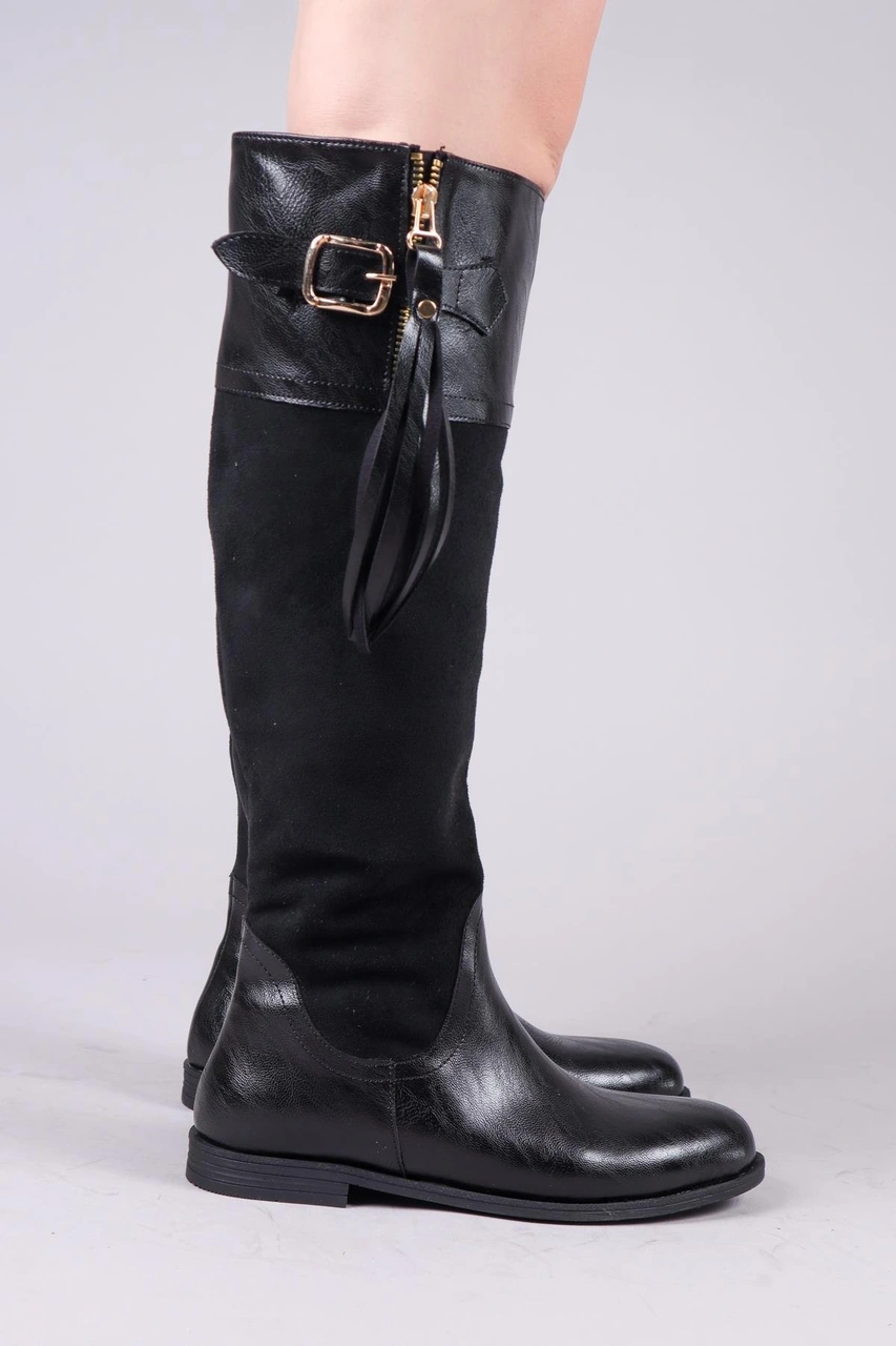 Edıe Cilt Süet Garnili Çizme Siyah-8449 Siyah